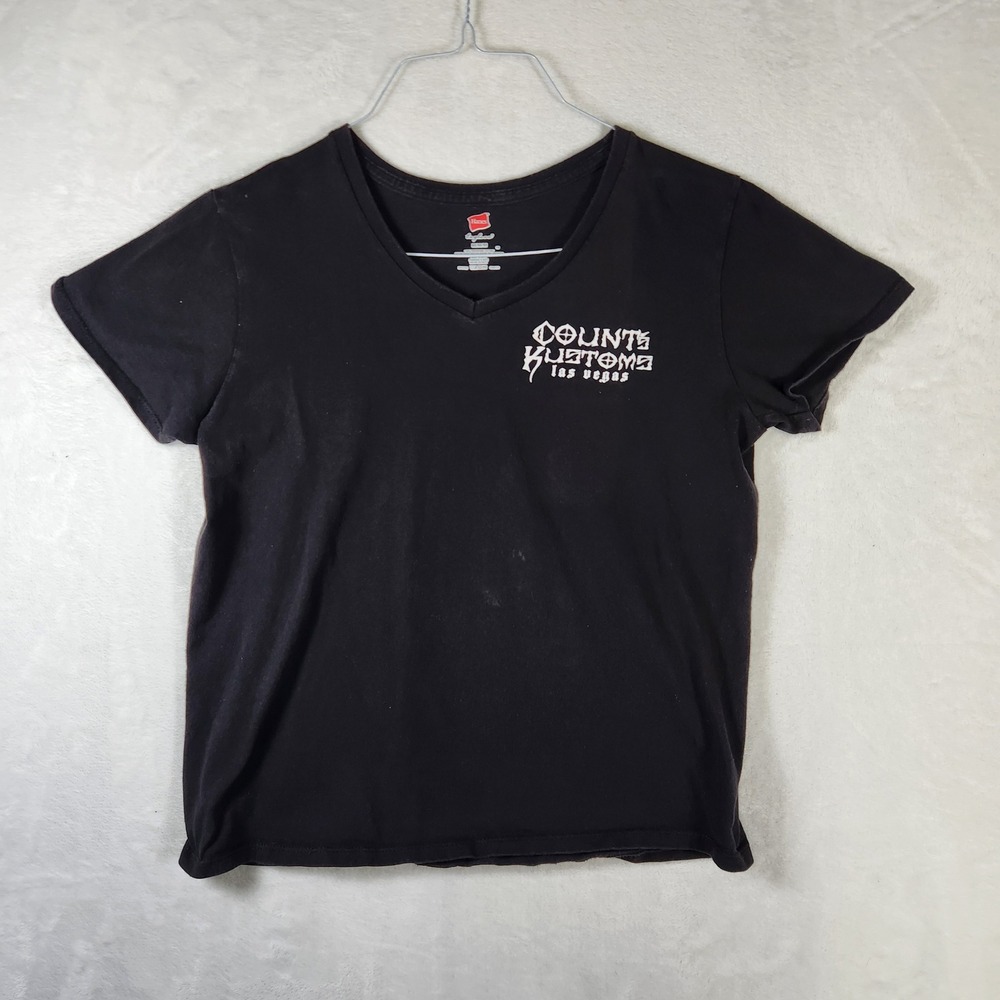 Counts Kustoms Las Vegas T-Shirt Hanes V Neck Women's Medium Black Graphic Tee